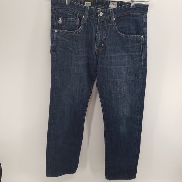 ADRIANO GOLDSCHMIED Mens Brown Straight Leg, Slim Fit Cotton Blend Jeans